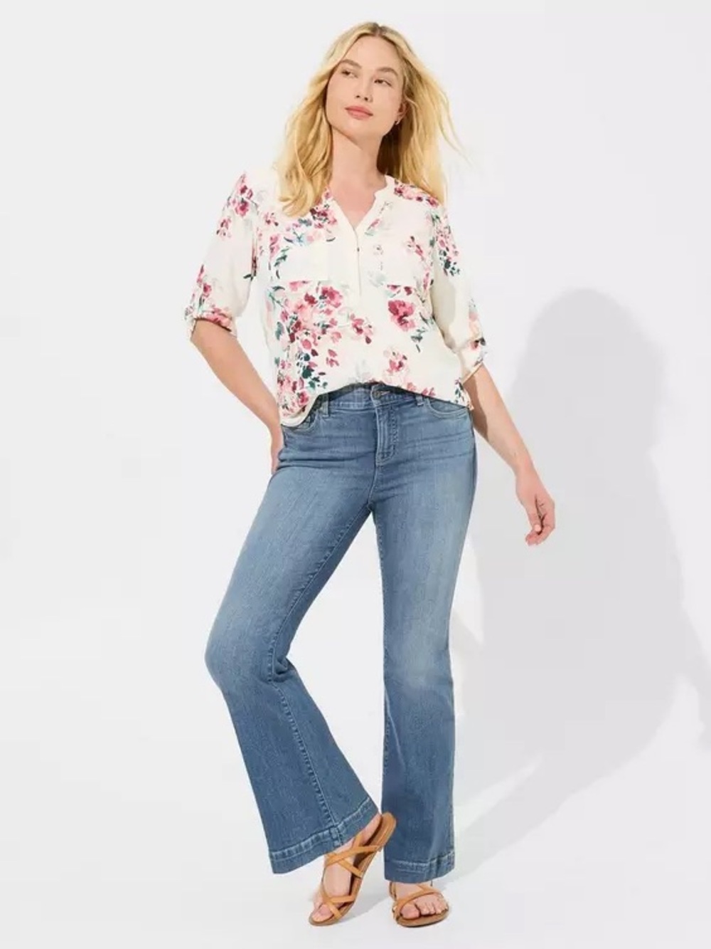 Torrid Harper 3/4 Sleeve Pullover Blouse Pretty Artsy Floral Size 1 - Picture 14 of 15